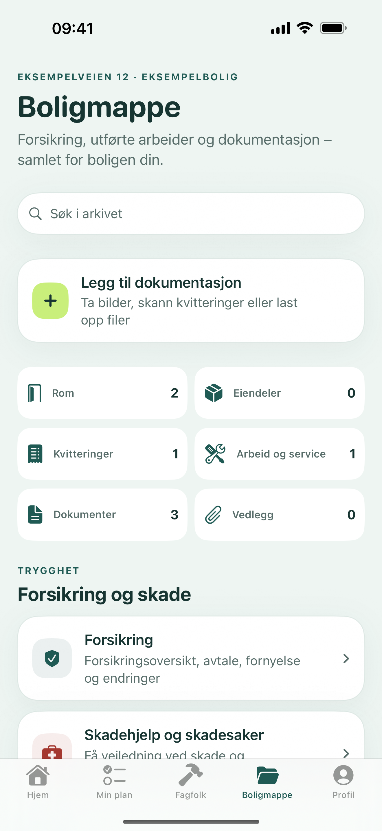 Boligmappen i Husvern med dokumentasjon, forsikring og servicebok