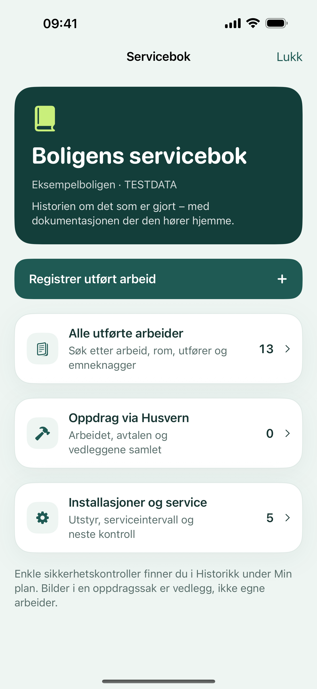 Boligens servicebok med utført arbeid, oppdrag og installasjoner